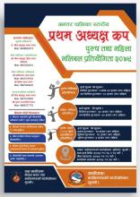 अन्तर पालिका स्तरीय प्रथम अध्यक्ष कप पुरुष तथा महिला भलिबल प्रतियोगिता - 2079 साथैः खुला C Level व्याडमिन्टन प्रतियोगिता सम्बन्धि निमन्त्रमा !